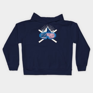 USA Ski Skiing America American Flag Patriotic Kids Hoodie